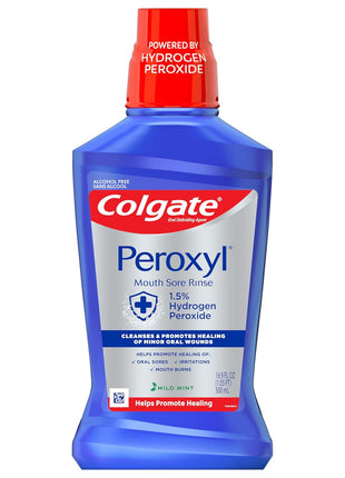 Colgate Peroxyl Antiseptic Mouthwash and Mouth Sore Rinse, 1.5% Hydrogen Peroxide, Mild Mint - 500ml, 16.9 Fluid Ounces