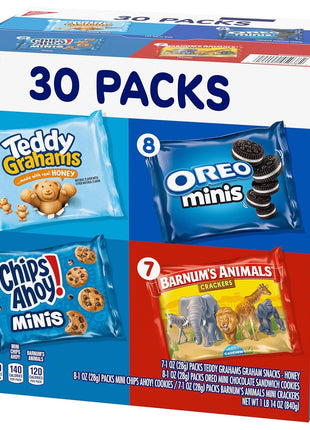 Nabisco Team Favorites Variety Pack, OREO Mini, CHIPS AHOY! Mini, Teddy Grahams Honey & Barnum's Animal Crackers, 30 Snack Packs