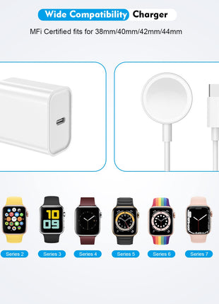 Fast Charger for Apple Watch Charger, USB C 20W iPhone Watch Charger Plug Adapter & Long 6.6FT iWatch Portable Wireless Fast Charging Cable Cord Compatible with Apple Watch Series 9/8/7/SE/6/5/4/3/2/1