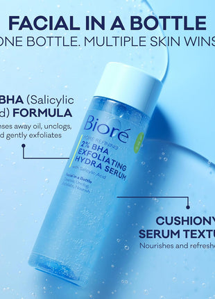 Biore 2% BHA Exfoliating Hydra Serum, Pore Refining, 4 Fl Oz | Salicylic Acid Formula, Unclogs Congestion, Smooth Texture, Nourishing Hydration, Daily Leave-On Treatment