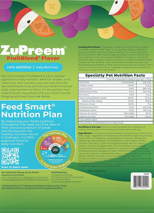 ZuPreem FruitBlend Bird Pellets, Daily Bird Food for Cockatiel, Lovebird, Quaker, Small Conure, Lorikeet, Core Nutrition for Medium Birds, Cockatiel Pellets, Conure Food (M, 2 lbs)