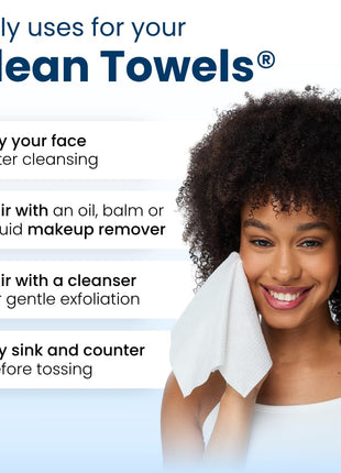 Clean Skin Club Clean Towels XLｮ, 100% USDA Biobased Face Towel, Disposable Face Towelette, Eczema Association Accepted, Makeup Remover Dry Wipes, Ultra Soft, 1 Pack, 50 Ct