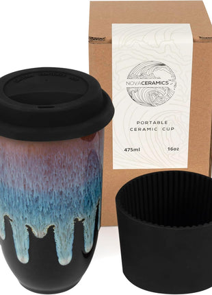NOVA CERAMICS Coffee Tumbler – Travel Mug - On the Go Coffee Mug – Microwave & Dishwasher Safe Green Coffee Tumbler - Gifts For Women Men Him Her – 16oz – Monsoon