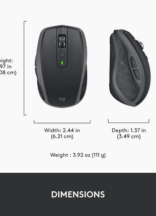 Logitech MX Anywhere 2S Bluetooth Edition Compact Wireless Mouse, No USB Receiver - Use On Any Surface, Hyper-Fast Scrolling, Rechargeable, Control Up to 3 Apple Mac and Windows Computers and Laptops