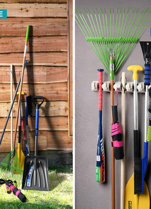 Home-it Mop and Broom Holder Wall Mount Garden Tool Storage Tool Rack Storage & Organization for the Home Plastic Hanger for Closet Garage Organizer (5-position)
