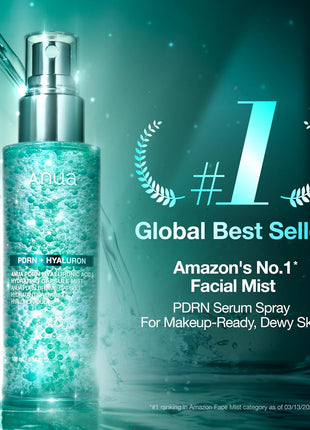 Anua PDRN Collagen Glow Facial Serum Spray, Hydrating Face Mist, Hyaluronic Acid, dewy glass finish, All Skin Types, Instant Plumping Hydration, Firming Care, Korean Skincare, 3.38 fl oz