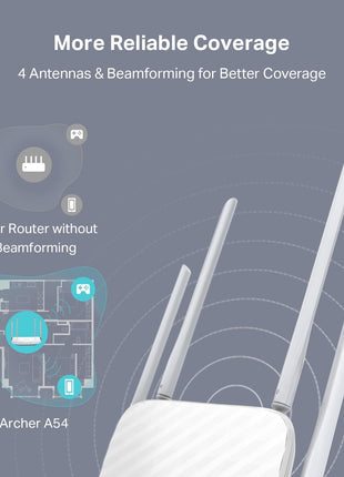 TP-Link AC1200 WiFi Router (Archer A54) - Dual Band Wireless Internet Router, 4 x 10/100 Mbps Fast Ethernet Ports, EasyMesh Compatible, Support Guest WiFi, Access Point Mode, IPv6 & Parental Controls