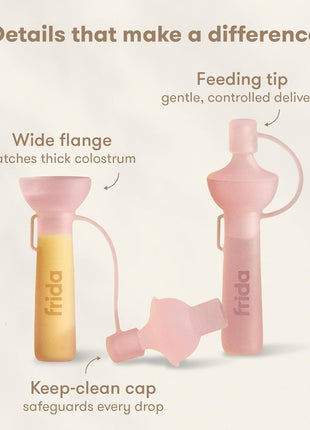 Frida Mom Colostrum Collection Kit, Catch, Store & Feed Breastmilk, Includes 6 Colostrum Collectors, 6 Labels, Cleaning Brush, Cloth & Case, Hospital Bag Ready, Safe Materials, 15pc kit