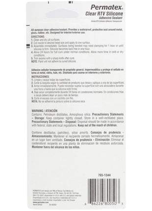 Permatex 80050 Clear RTV Silicone Adhesive Sealant, 3 oz