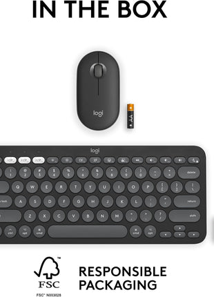 Logitech Pebble 2 Combo for Mac, Wireless Keyboard and Mouse, Slim, Quiet and Portable, Customizable, Bluetooth Mouse and Keyboard, Easy-Switch, for macOS, iPadOS - Tonal Graphite