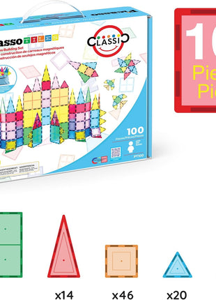 PicassoTiles 100 Piece Set 100Pcs Magnet Building Tiles Clear Magnetic 3D Building Blocks Construction Playboards, Creativity Beyond Imagination, Inspirational, Recreational, Educational Conventional