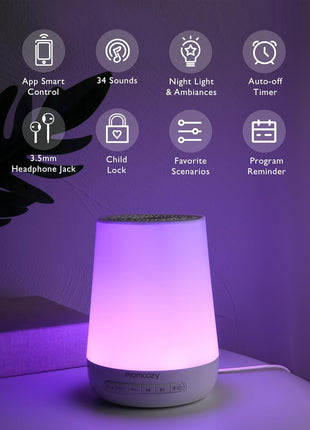 Baby Sound Machine, Momcozy White Noise Machine for Baby Sleeping with Night Light, Toddler Sleep Trainer 34 Soothing Sleep Sounds, Timer, App Remote Control, Personal Sleep Routine Alarm Clock(Blue)