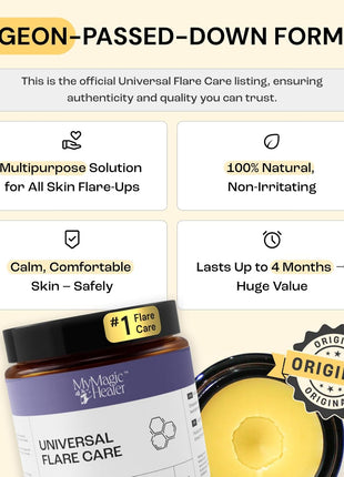 MyMagicHealer Universal Flare Care | Drawing Salve for HS, Boils, Cysts, Hemorrhoids, Pilonidal Cyst, Abscess | Anti Chafing, Wound Care, Relief for Itching Skin w/Propolis & Egg Yolk Extract 4 oz