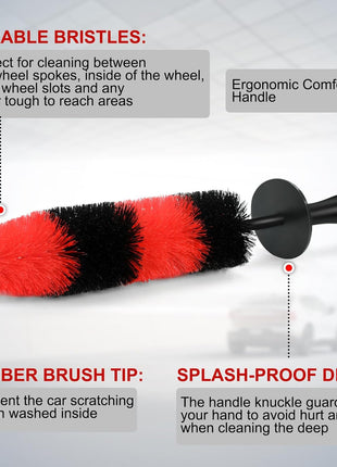 Wheel Rim Brush, Soft Bristle Long Car Tire Detailing Washing Tool for Exhaust Tips Engine, Vehicle Motorcycles Auto Truck SUV RV, No Scratches