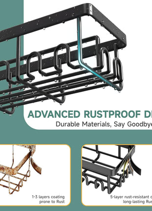 Veken Shower Caddy 6-Pack, Bathroom Organizers and Storage Shelves, Black | Advanced Rustproof Design, Large Capacity, No Drilling, Adhesive Rack with Soap Holder, Wall-Mounted Kitchen & Home Decor