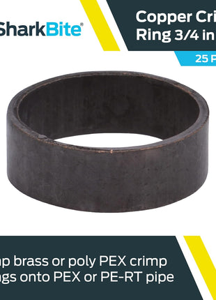 SharkBite 3/4 Inch Copper Crimp Rings, Pack of 25, PEX Pipe, PE-RT, 23103CP25