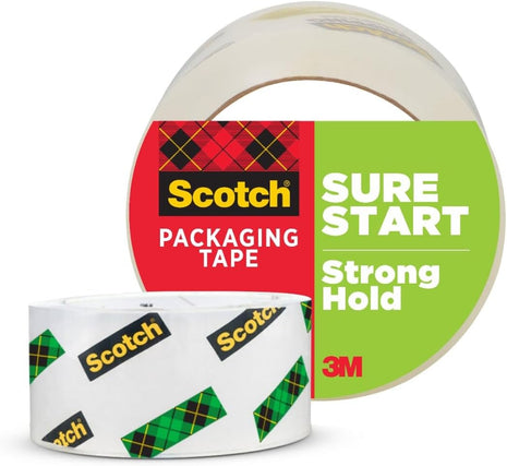 Scotch Sure Start Shipping Packaging Tape, 1.88 inch x 54.6 yd, Designed for Packing, Shipping and Mailing, Quiet Unwind, No Splitting or Tearing, 3 inch Core, Clear, 1 Roll (345)