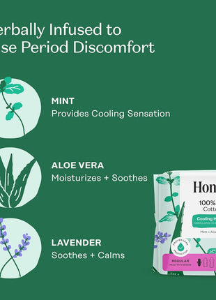 The Honey Pot Company   Herbal Sanitary Pads for Women   Regular Flow w/Wings   Infused w/Essential Oils for Cooling Effect & Organic Cotton Cover   Feminine Care   20 ct