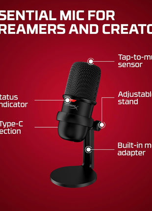 HyperX SoloCast? USB Condenser Gaming Microphone, for PC, PS4, PS5 and Mac, Tap-to-Mute Sensor, Cardioid Polar Pattern, great for Streaming, Podcasts, Twitch, YouTube, Discord,Black