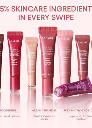 LANEIGE Glaze Craze Tinted Lip Serum, Strawberry Sprinkles: Hydrating Serum for Glossy,Nourished Lips with Plumping Polypeptides,0.42 oz
