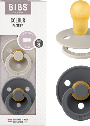 BIBS Pacifiers Colour Collection | Natural Rubber Baby Pacifier | Set of 2 BPA-Free Soothers | Made in Denmark | 0+ Months (Pack of 2) | Dusty Blue/Steel Blue