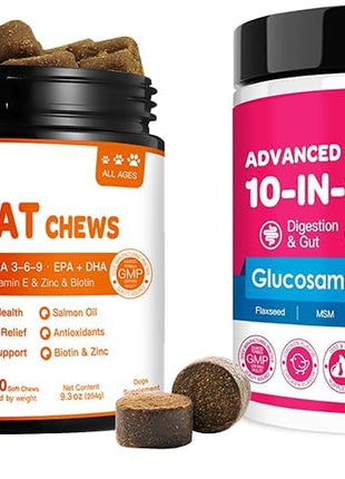 Dog Vitamins Powder, Probiotics & Digestive Enzymes for Gut Health, Salmon Oil Skin and Coat Supplement for Dogs Itchy Skin Relief