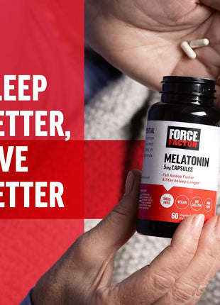 Force Factor Melatonin 5mg, Drug-Free Supplement, Vegan, Non-GMO, 60 Vegetable Capsules (Pack of 2)