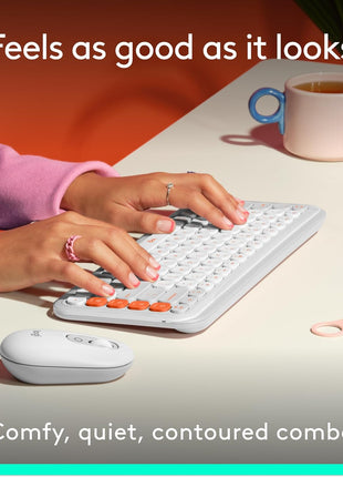 Logitech POP ICON Combo, Wireless Bluetooth Keyboard and Mouse, Comfortable Typing, programmable Keys and Buttons, Quiet clicks, Easy-Switch up to 3 Devices - Off-White