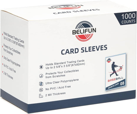 1000ct Soft Trading Card Sleeves - Clear Penny Sleeves, Toploaders for Trading Cards, Card Protector Sleeves for Standard Cards, Baseball Cards, Sports Cards, Game Cards, MTG, Football Cards