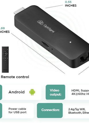 OptiSigns OptiStick Digital Signage Player - Android-Based 4K UHD HDMI Stick, Quad Core, WiFi/Ethernet, Remote Screen Management