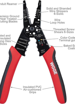 WGGE WG-015 Professional 8-inch Wire Stripper/wire crimping tool, Wire Cutter, Wire Crimper, Cable Stripper, Wiring Tools and Multi-Function Hand Tool