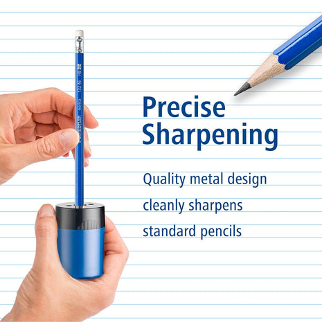 STAEDTLER Pencil Sharpener (1 Pack) with Screw Lid and Tub - No Spill Compact Design for Standard and Colored Pencils, Metal Blade, Assorted Colors