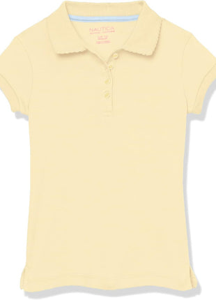 Nautica Girls' School Uniform Short Sleeve Polo Shirt, Button Closure, Soft Pique Fabric, Hot Pink, 8-10