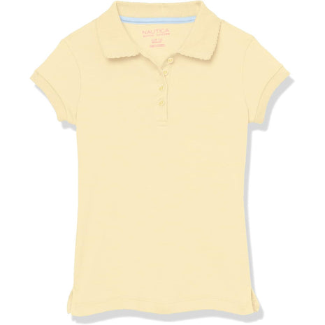 Nautica Girls' School Uniform Short Sleeve Polo Shirt, Button Closure, Soft Pique Fabric, Hot Pink, 8-10