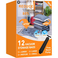 12 Pack Vacuum Storage Bags (3 Jumbo, 3 Large, 3 Medium, 3 Small),Plastic Packaging Bags,Space Saver Sealer Compression Bags with Travel Hand Pump for Blankets, Comforters, Pillows, Clothes Storage
