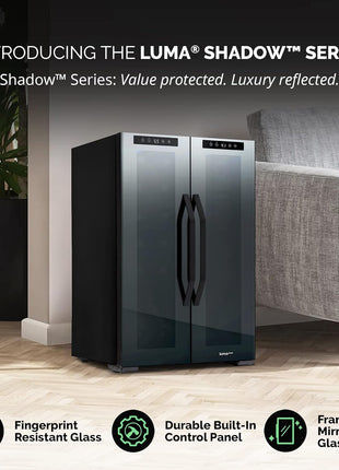 Luma Comfort Shadow Series Wine Cooler Refrigerator 12 Bottle & 39 Can Dual Temperature Zones, Freestanding Mirrored Wine and Beverage Fridge with Double-Layer Tempered Glass Door & Compressor Cooling