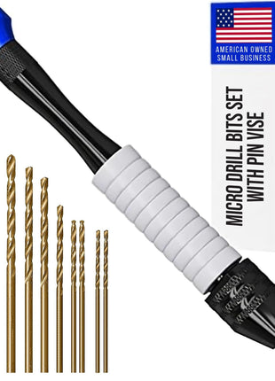 Craft911 Manual Craft Drill Sharp HSS Micro Mini Twist Drill Bits Set, Pin Vise Hand Drill for Jewelry Making; Small Hand Drill for Resin, Rotary Tools for Wood, Jewelry, Plastic, Miniature - Blue