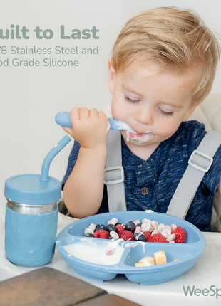 WeeSprout Toddler Utensils, 3 Forks & 3 Spoons, 18/8 Stainless Steel & Food Grade Silicone, Thick Easy-Grip Handles, Perfect Length For New Self Feeders, Gentle On Gums & Teeth, Dishwasher Safe