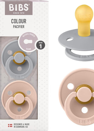 BIBS Pacifiers Colour Collection | Natural Rubber Baby Pacifier | Set of 2 BPA-Free Soothers | Made in Denmark | 0+ Months (Pack of 2) | Dusty Blue/Steel Blue