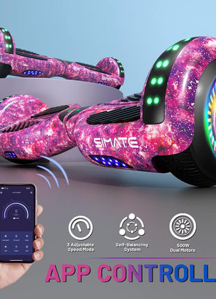 SIMATE Hoverboard, Bluetooth All Terrain Hover Boards with LED Lights and APP Control, Gifts for Kids Adults Girls Boys, for All Ages