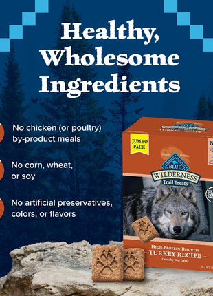 Blue Buffalo Wilderness Trail Treats Crunchy Dog Biscuits Grain-Free and High-Protein Dog Treats, Turkey Recipe 36-oz Box (Pack of 3)