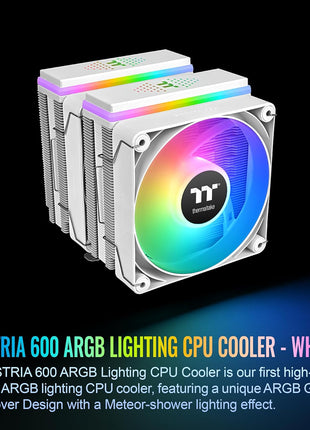 Thermaltake ASTRIA 600 ARGB CPU Cooler; 6 Copper Heat Pipes; 2x120mm PWM Fans; 500~1800RPM; Dual Tower; Intel/AMD; 265W TDP; White; CL-P139-CA12SW-A