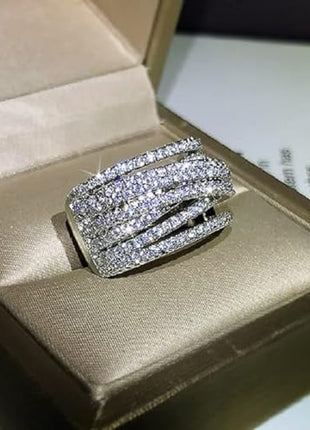 S925 Sterling Silver Luxury Fashion Shiny Full Diamond Multilayer Geometric Ring Cubic Zirconia Rings Anniversary Ring CZ Diamond Eternity Engagement Wedding Rings Women Jewelry Size 6-10 CZC704