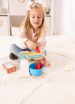 Melissa & Doug Wooden Make-a-Cake Mixer Set (11 pcs) - Play Food and Kitchen Accessories - FSC Certified