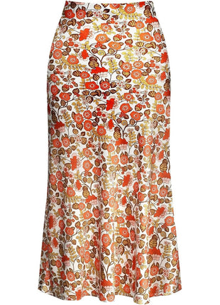 Keasmto Leopard Skirt for Women Midi Length High Waist Silk Satin Elasticized Cheetah Skirts L
