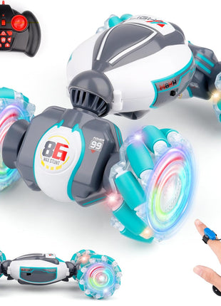 PREPOP Gesture Sensing RC Stunt Car, Birthday for Age 6 7 8-12 13+ Year Old Boys - Cool Toys for Kids, Hand Controlled Remote Control Twist Vehicle with Lights & Music, 4WD Rotating