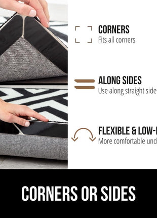 GORILLA GRIP Rug Gripper Pads, Keep Area Rugs Corners from Curling and Bunching, Reusable Dual Sided Flexible Sticky Pad, Grips Floor Underlayment, Hold Carpet in Place on Hardwood Floors, 8 Pack