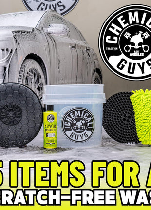 Chemical Guys Ultimate Scratch-Free Detailing Car Wash Bucket Kit with Accessories, Car Detailing Kit With Dirt Trap, Wash Mitt, Lid, and 16 oz Soap, Safe For Trucks, SUVs, Motorcycles, RVs