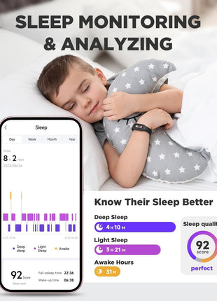 BIGGERFIVE Vigor 2 L Kids Fitness Tracker Watch for Boys Girls Ages 5-15, Activity Tracker, Heart Rate Sleep Monitor, IP68 Waterproof, Pedometer, Calorie Step Counter Watch, Black