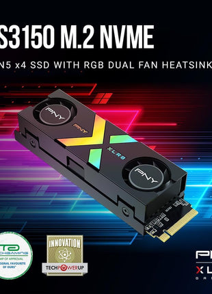 PNY CS3150 XLR8 Gaming Epic-X RGB 1TB PCIe Gen5 x4 NVMe M.2 SSD with RGB Dual Fan Heatsink - Microsoft DirectStorage Compatible – up to 11500 MB/s Read – M280CS3150XHS-1TB-RB